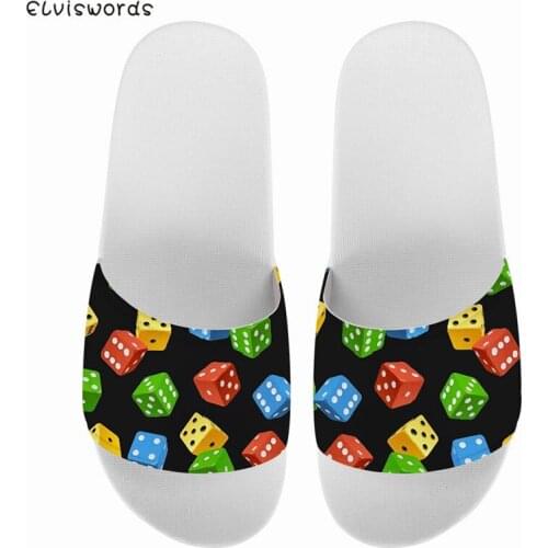 ELVISWORDS Funny Dice Poker 3D Print Slippers Casual Women Rubber Non-slip Flip Flops Home Bathroom Slip-on Flats Loafers Shoes