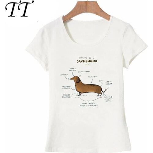 Anatomy of a Dachshund Dog Art T-Shirt Summer Casual Women t-shirt Funny Dog Design Short Sleeve maiden Tops fashion Tees