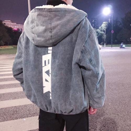 Cotton mens plush thick denim cotton jacket autumn and winter coat boys cotton clothing