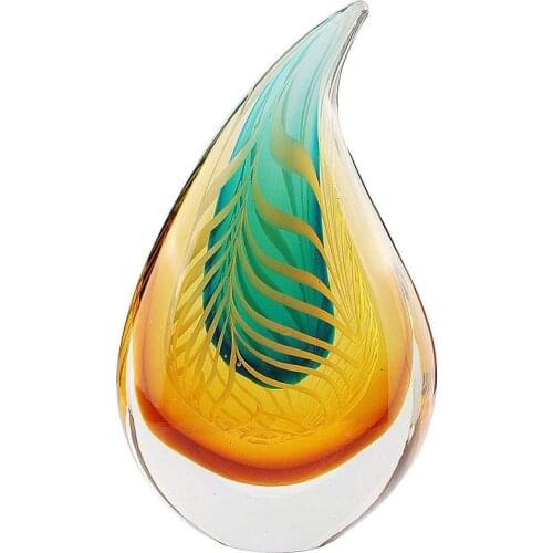 Art Glass Colored Flora Teardrop Waterdrop Figurine Living Roon Drop Table Top Decoration Christmas Present 9.4 Inches (Amber)