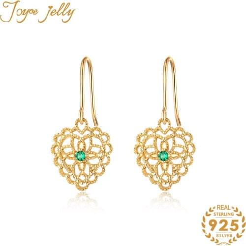 JoyceJelly Simple 925 Sterling Silver Drop Earrings Gold Color With Round Shape Emerald Gemstones Silver Wedding Party Gifts
