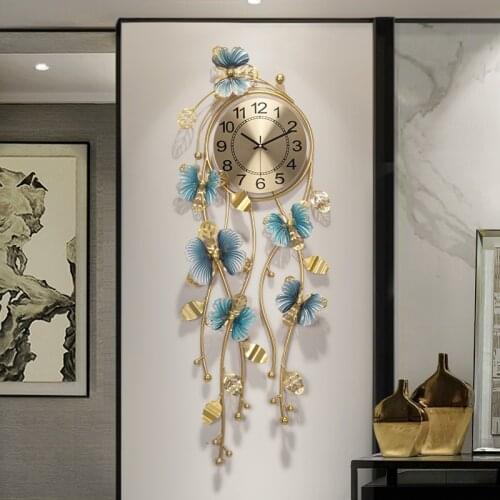 Chinese Butterfly Wrought Iron Wall Clock Ornaments Home Livingroom Wall Sticker Crafts Hotel Lobby Hall Wall Mural Decoration