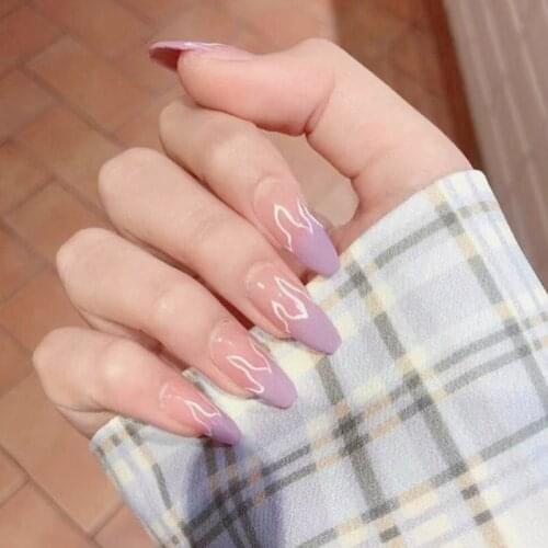 Beauty Fake Nail Art Decorations Ballerina Artificial Press On With Jelly Glue Full Cover Stylish Daily Social Manicure