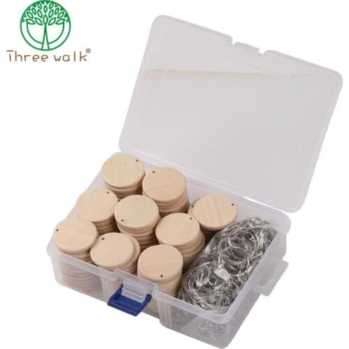 Round Wooden Discs with Keychain Wood Tags with Hole Reminder Record Calendar Wood Chips DIY Crafts Come with Box