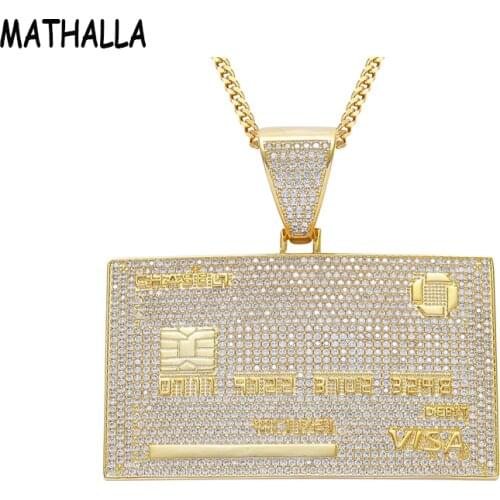 MATHALLA Hip Hop VISA Credit Card Pendant Ice Crystal Pave CZ Stone Gold Silver Necklace Mens Hiphop Jewelry Gift