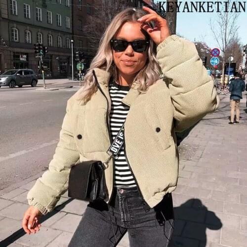 KEYANKETIAN Za womens jacket parka coat fashion corduroy winter warm coat jacket casual pocket street parka women