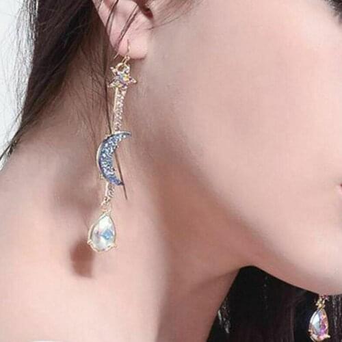 Fashion Asymmetric Blue Moon Star Pendant Earrings Statement For Women Fashion Earings Jewelry Long H7F1