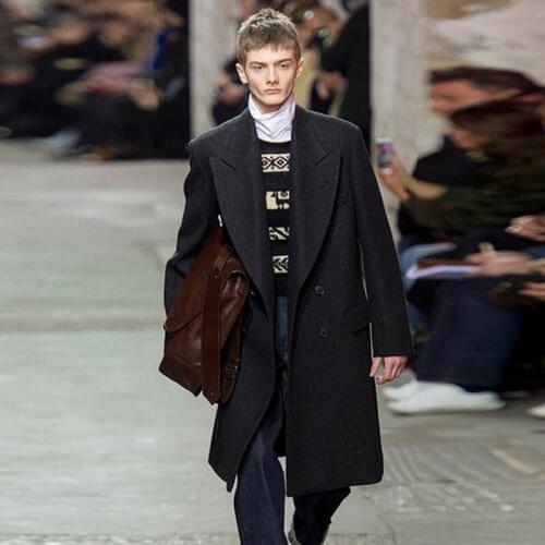 Mens woolen windbreaker youth 2020 European and American show autumn and winter double-breasted thick casual woolen coat coat