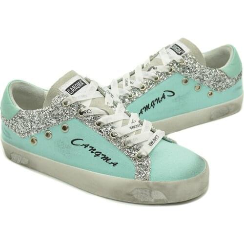 CANGMA Luxury Brand Designer Men Sneakers Canvas Casual Shoes Blue Footwear Adult Shoes Sequin Vintage Male Shoe