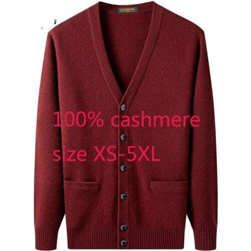 New Arrival High Quality Men 100% Cashmere Thickened Jacket Sweater Casual Computer Knitted V-neck Cardigan Men Plus Size XS-5XL