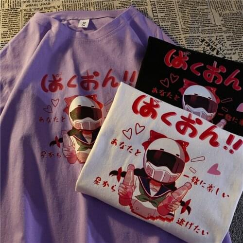 2021 summer new short-sleeved T-shirt female beautiful girl cartoon printing loose large size wild round neck T-shirt