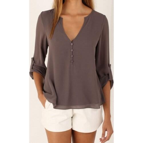 NEW FASHION Blouses Womens Tops V-Neck Long Sleeve Blouses Chiffon Shirts Hollow Out Blusas Ladies Shirts Casual Clothes S-5XL