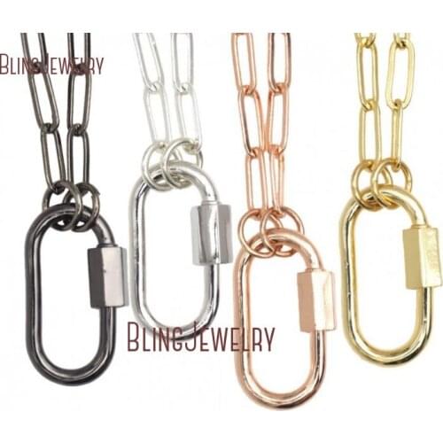 Paper Clip Chain Choker Necklace Oval Carabiner Lock Screw Clasp Necklace NM31186