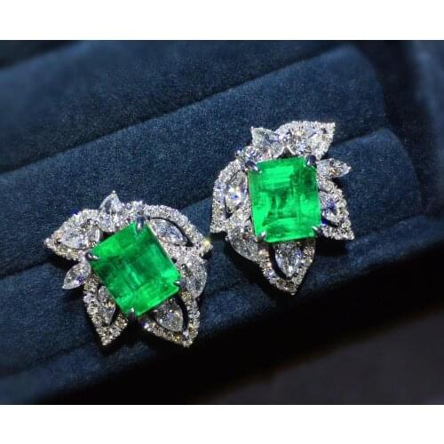P805 Emerald Earrings Fine Jewelry 18K Gold Green Emerald 1.83ct and 1.75ct Female Drop Earrings for Women Fine Earrings