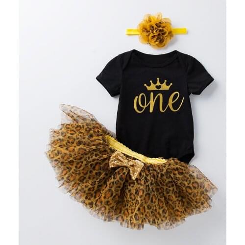1 Year Girl Baby Birthday Dress Romper+Tutu Dress+Headband Cheap Newborn Clothes 12Months Christening Gown Toddler Leopard Dress