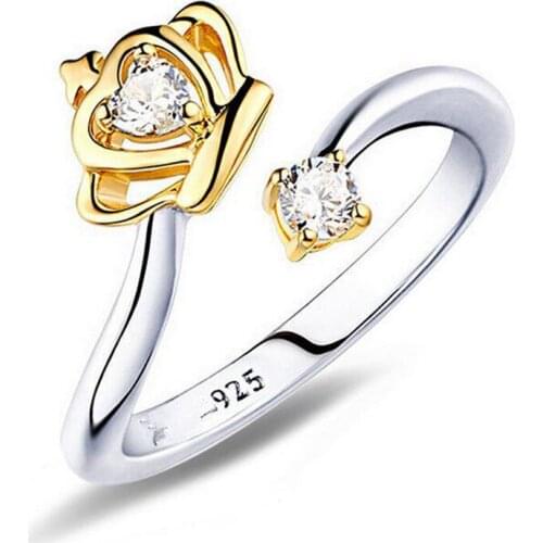 Gift box 925 silver jewelry Japan and South Korea opening adjustable crown ring gold silver gold zircon jewelry # 43