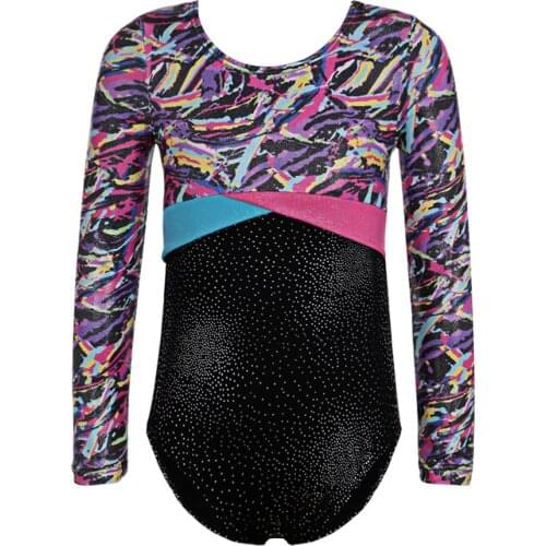 Professional Sparkly Gymnastics Leotard for Girl Kids Unitards Gold Foiled Long Girls Athletic Dance Leotards Child Costumes