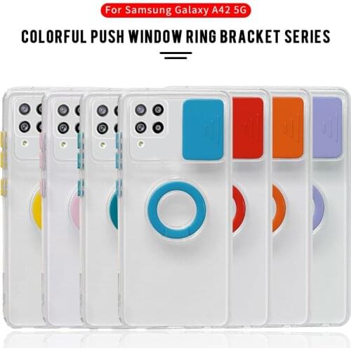 Push Pull Transparent Phone Cover For Samsung Galaxy A42 4G 5G Stand Ring Bumper Case A52 A32 A22 A82 A72 A12 A02 A 21S 71 51 31