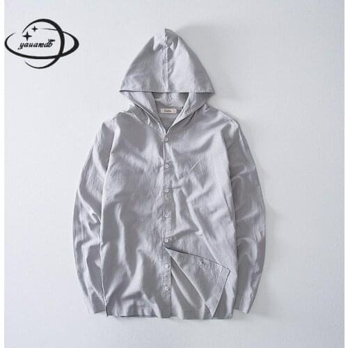 Mens Shirts Spring Autumn Male Clothing Long Sleeve Open Stitch Hooded Solid Color Loose Casual Man Clothes H72