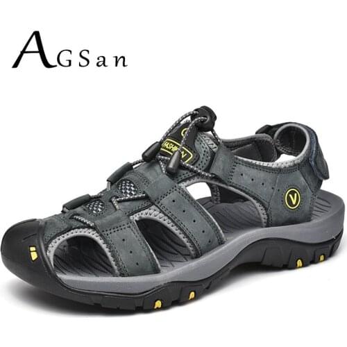 Genuine Leather Summer Sandals Sneakers Men Big Size 48 47 Covered Toes Beach Shoes Hollow Out Outdoor Sandals Casual Footwear