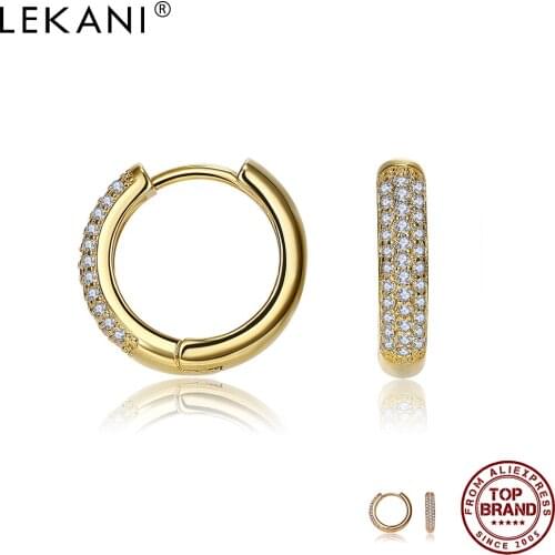 LEKANI Round Gold Color Luxurious Hoop Earrings For Women Double Row Clear Cubic Zirconia Earring Wedding Female Fashion Jewelry