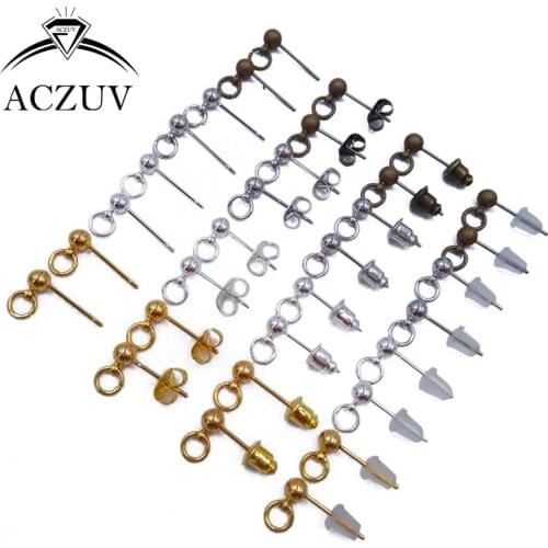 200Pcs 4mm Ball Earring Post with 5mm Ring and Stopper Backs Earrings Jewelry Findings Accessories
