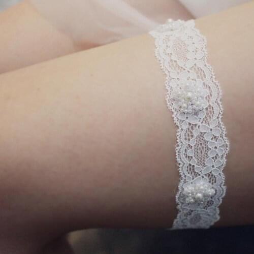 SLBRIDAL Sexy Lace Flower Pearls Wedding Garter Belt Bridal Thigh Leg Garter Ring For Women/Female/Bride