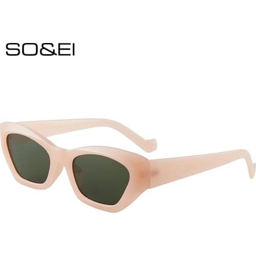 SO&EI Fashion Small Cat Eye Jelly Color Sunglasses Women Vintage Red Pink Eyewear Trending Men Shades UV400 Leopard Sun Glasses