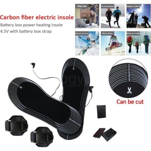1PC Electric Heated Shoe Insoles Winter Feet Foot Warmer Heater Pads Battery Case Carbon Fiber Insole With Battery Box Strap
