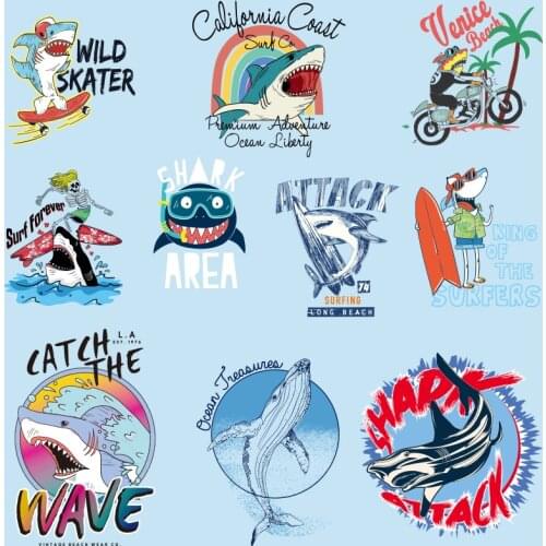 Large stylish and interesting marine animal shark punk locomotive thermal transfer iron decoration accessory on T-shirt hoodie