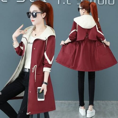 Spring Autumn Womens Trench Coat New Casual Loose Hooded Long-sleeved Windbreaker Female Basic Tops Plus Size Lined Outerwear