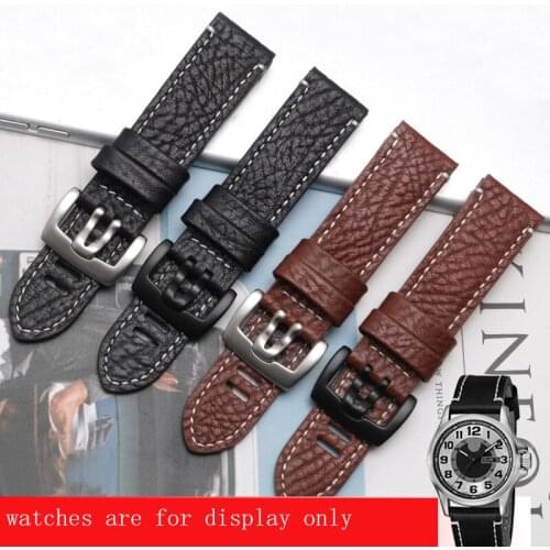 Yopo Leather watchband 23mm black brown with pin buckle strap Replacement belt for 3150\3081\8821 series military mens bracelet