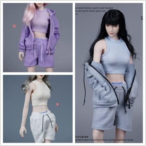 1/6 Female Soldiers fashion Sports Style Hooded Sweatshirt Vest Shorts Clothing Accessories Fit 12'' PH Action Figure Body