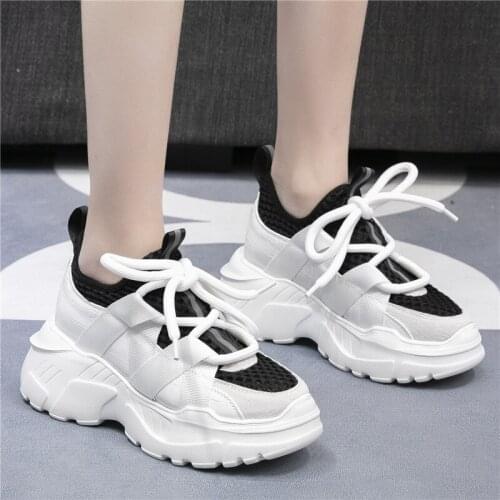 Genuine Leather Ladies Mesh Breathable Chunky Sneakers 2021 Summer New Ladies Platform Shoes Ladies Sneakers Women Shoes