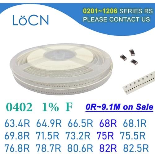 0402 1% 10000PCS SMD Resistor F 63.4R 64.9R 66.5R 68R 68.1R 69.8R 71.5R 73.2R 75R 75.5R 76.8R 78.7R 80.6R 82R 82.5R 1005 OHM