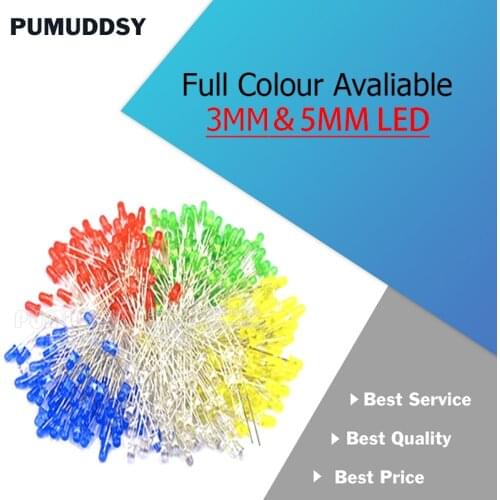 100PCS F3 F5 LED Red Green Yellow White Orange Blue 3MM 5MM LED Light Emitting Diode