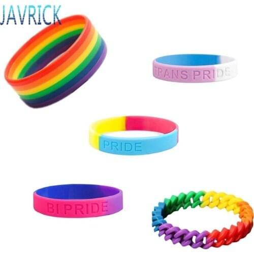 18 Types Unisex LGBT Rainbow Letters Sports Wristband Six-Color Gay Lesbian Pride Silicone Rubber Wristlet Bracelet Party Parade