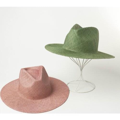 202002-hh7417 new spring solid Light breathable COLOR handmade natural grass fedoras cap men women panama jazz hat