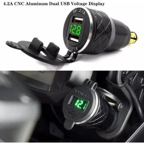 4.2A CNC Aluminum Dual USB Voltage Display Motorcycle Charger Plug for BMW F800