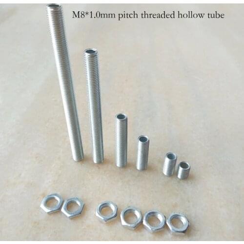 5pcs/lot M8 Allthread Hollow Threaded Rod tube Zinc plated with M8 nuts hollow Tubes Lighting Accessories Free Shipping