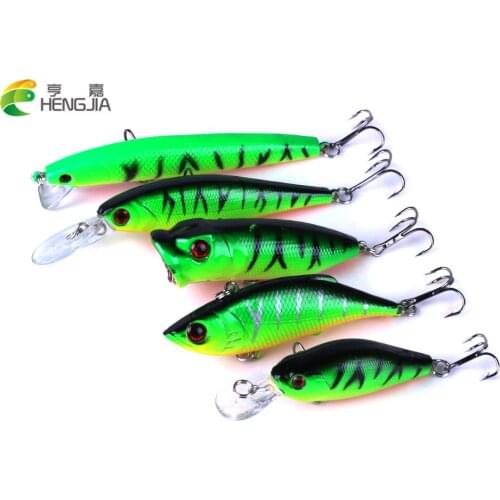 HENGJIA 5pcs mixed hard plastic minnow top water popper vib fishing lures wobblers isca artificial crankbaits pesca