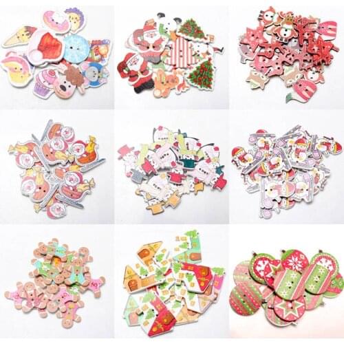 50pcs/pack Mix Christmas Decorative Wooden Buttons DIY 2 Holes Handmade Scrapbooking For craft Supplies Sewing Accessories