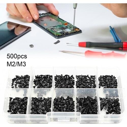 500Pcs Professional M2-M3 Screws Complete Uniform Carbon Steel Assorted Countersunk Screw Set for Consumer Electronics Supplies