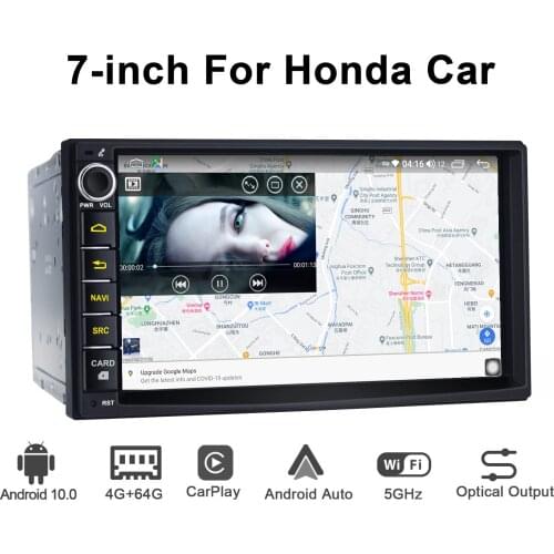 7 Inch Double Din Car Multimedia Player Android 10.0 1024*600 Head Unit Support WiFi/Bluetooth/Carplay/Fast Boot For Honda Car