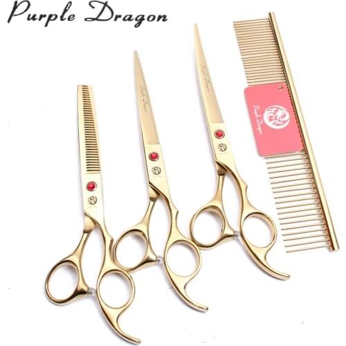7" Stainless Purple Dragon Gold Comb Pet Grooming Scissors Cutting Scissors Thinning Shears Up Curve Scissors Pet Scissors Z3003