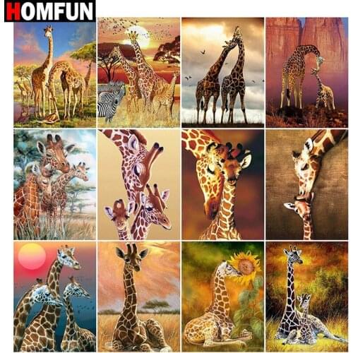 HOMFUN Full Square/Round Drill 5D DIY Diamond Painting "Animal giraffe landscape" Embroidery Cross Stitch 5D Home Decor Gift