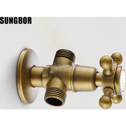Antique Brass Bathroom Faucet Interface Triangle Universal Hot and Cold Water Sealing Valve Three-Way Angle Valve