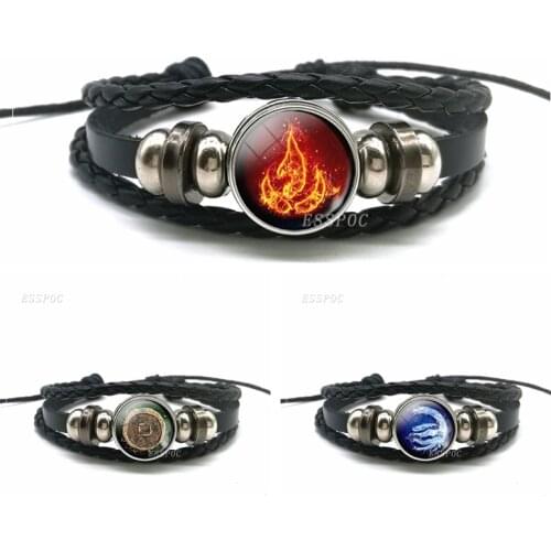 Avatar:The Last Airbender Fire Nation Logo Black Leather Bracelet Anime Jewelry Aang Prince Zuko Cosplay Accessories Gift
