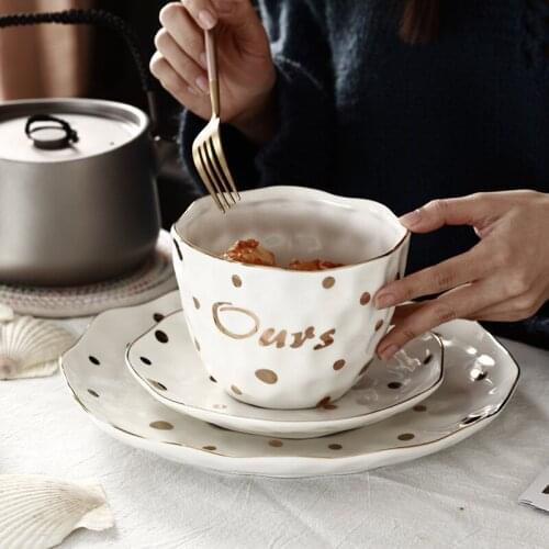 White Gold Stop Ceramic Plate Porcelain Dinner Plate Dinnerware Set Heath Birthday Plate Home Tableware Personalized Decorative