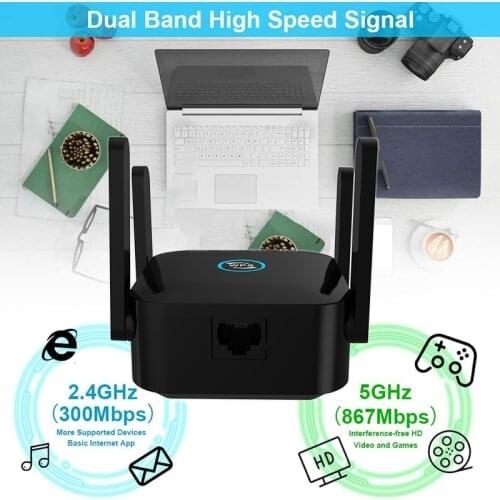 Wireless WiFi Repeater 5Ghz Wi Fi Booster 2.4G 5G Wi-Fi Amplifier 1200Mbps Access Point 5 Ghz Signal Network Long Range Extender